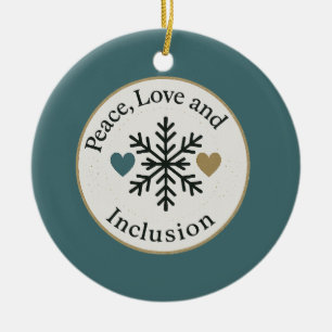 Vrede, Liefde en Inclusie Persoonlijke Kerstvers Keramisch Ornament