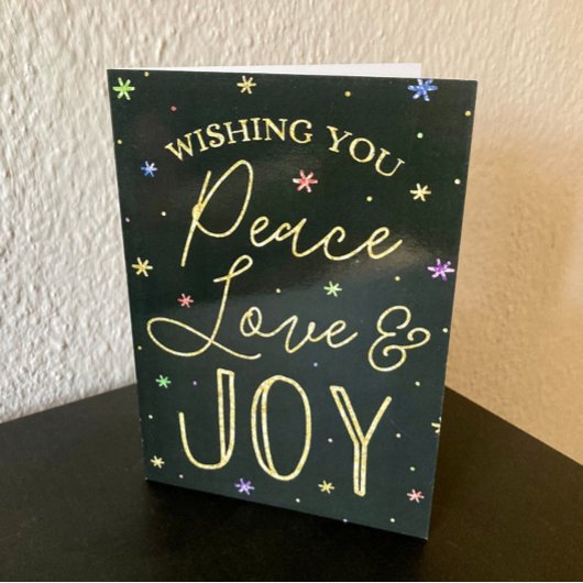 Vrede, liefde en Joy Typografie Foto van Kerstmis Feestdagen Kaart