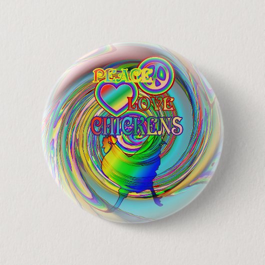 Vrede, liefde en kippen ronde button 5,7 cm (Voorkant)