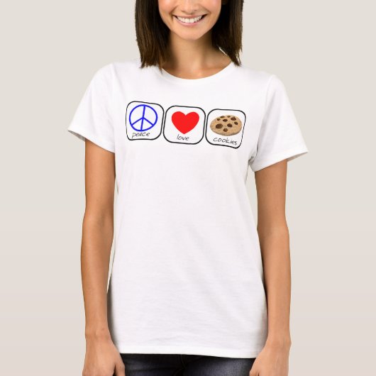 Vrede, liefde en koekjes t-shirt (Voorkant)