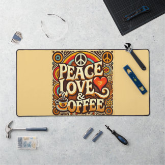 Vrede, liefde en koffie Retro Desk Mat