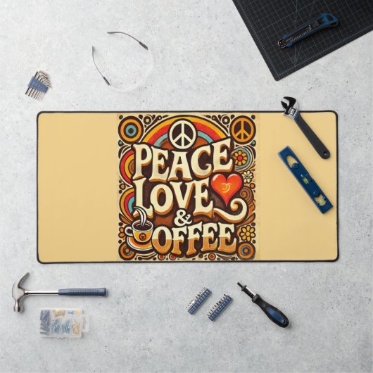 Vrede, liefde en koffie Retro Desk Mat (Werkstation)