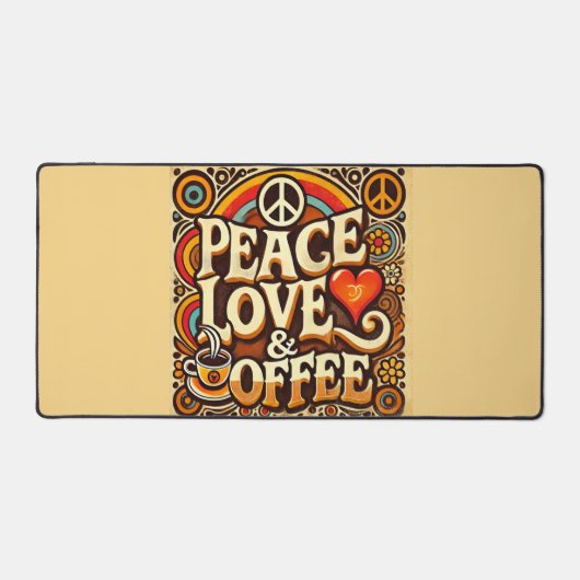 Vrede, liefde en koffie Retro Desk Mat (Voorkant)