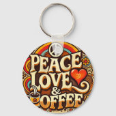 Vrede, liefde en koffie Retro Keyring Sleutelhanger (Voorkant)