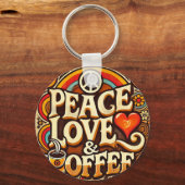 Vrede, liefde en koffie Retro Keyring Sleutelhanger (Achterkant)
