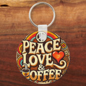 Vrede, liefde en koffie Retro Keyring Sleutelhanger (Voorkant)