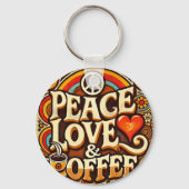 Vrede, liefde en koffie Retro Keyring Sleutelhanger (Achterkant)