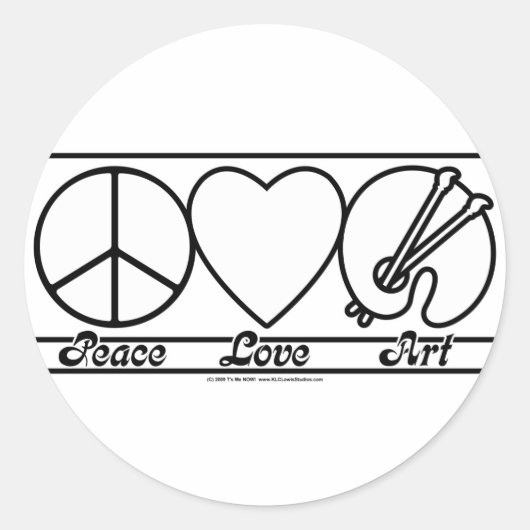Vrede Liefde en Kunst Ronde Sticker (Voorkant)