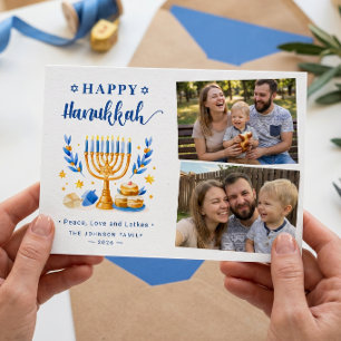 Vrede Liefde en Latkes Gelukkig Hanukkah 2 Foto Feestdagenkaart