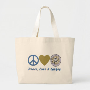 Vrede, liefde en Latkes Hanukkah T - shirts en Gif Grote Tote Bag