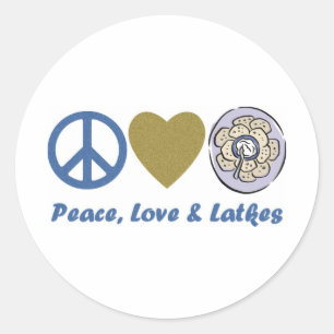 Vrede, liefde en Latkes Hanukkah T - shirts en Gif Ronde Sticker
