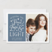 Vrede, liefde en licht | Hanukkah-foto Feestdagenkaart (Voorkant)