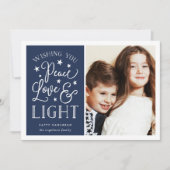 Vrede, liefde en licht | Hanukkah-foto Feestdagenkaart (Voorkant)