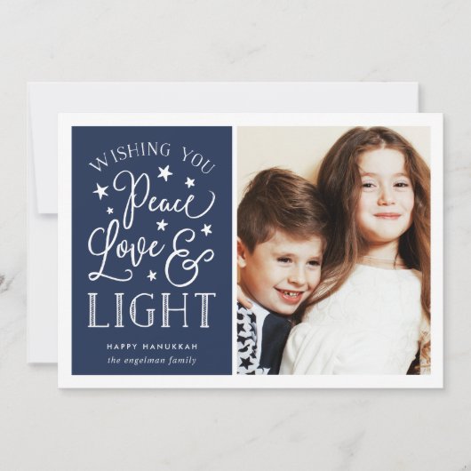 Vrede, liefde en licht | Hanukkah-foto Feestdagenkaart (Voorkant)