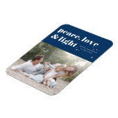 Vrede Liefde en Licht Marine Blauwe Chanoeka Foto Magneet (Linkerzijde)