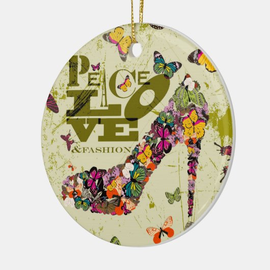 Vrede, liefde en Mode. xo PJ. Keramisch Ornament (Links)