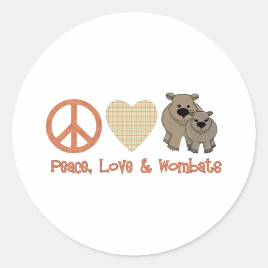 Vrede, liefde en moeras; Wombats Ronde Sticker (Voorkant)