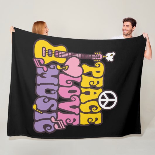 Vrede, liefde en muziek fleece deken (In situ)