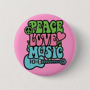 Vrede, liefde en muziek ronde button 5,7 cm