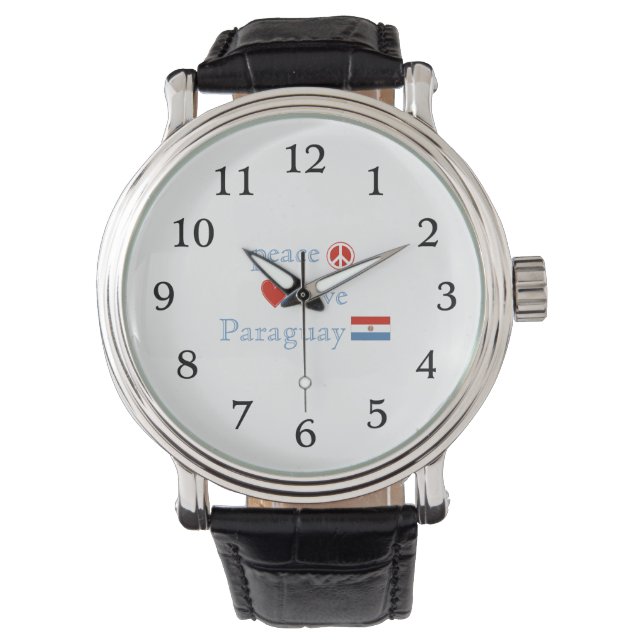 Vrede Liefde en Paraguay Horloge (Voorkant)