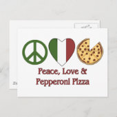 Vrede, liefde en Pepperoni Pizza Briefkaart (Voorkant / Achterkant)