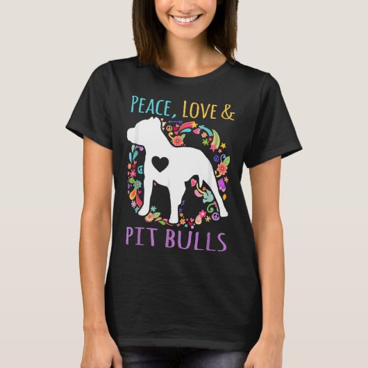 Vrede Liefde En Pit Bulls Grappige Hond Liefhebber T-shirt (Voorkant)