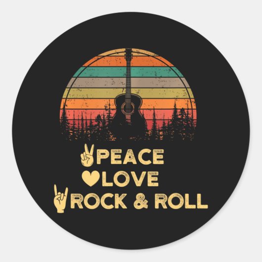 Vrede Liefde en Rock N Roll Ronde Sticker (Voorkant)