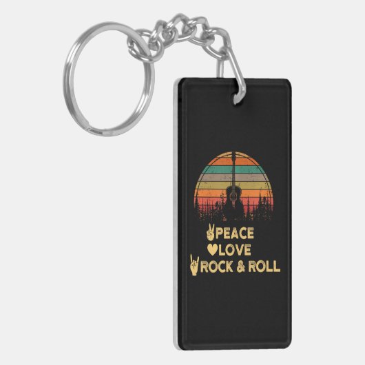 Vrede Liefde en Rock N Roll Sleutelhanger (Voorkant Links)