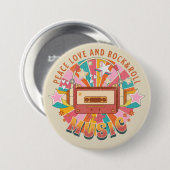 Vrede liefde en rock & roll ronde button 7,6 cm (Voorkant /achterkant)