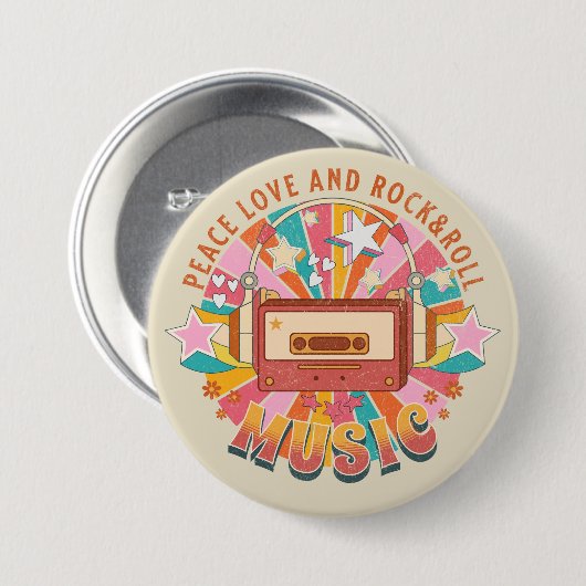 Vrede liefde en rock & roll ronde button 7,6 cm (Voorkant /achterkant)
