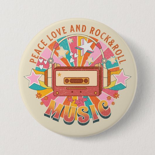 Vrede liefde en rock & roll ronde button 7,6 cm (Voorkant)
