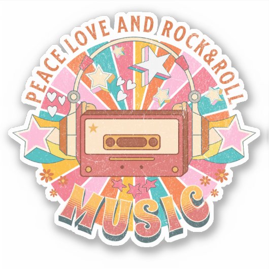 Vrede liefde en rock & roll sticker (Voorkant)