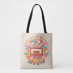 Vrede liefde en rock & roll tote bag