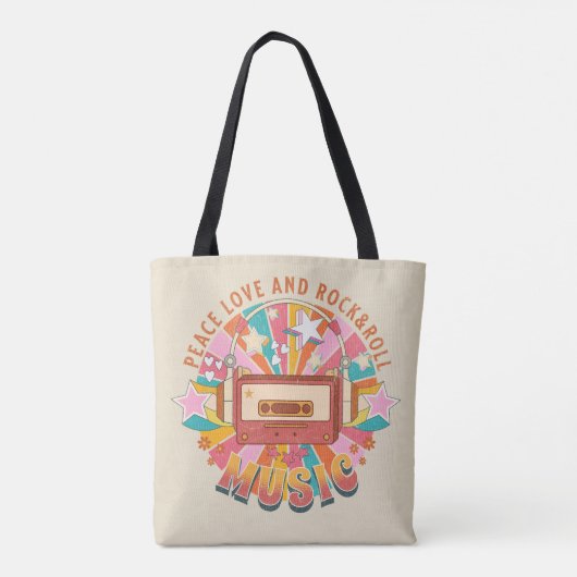 Vrede liefde en rock & roll tote bag (Achterkant)