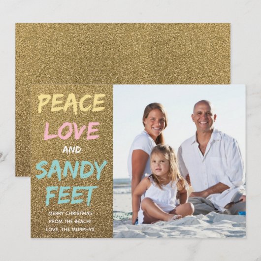 Vrede Liefde en Sandy Voeten Kerstkaart (Voorkant / Achterkant)