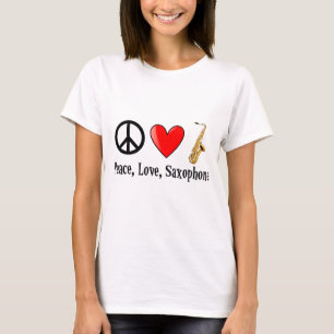 Vrede, liefde en saxofone t-shirt