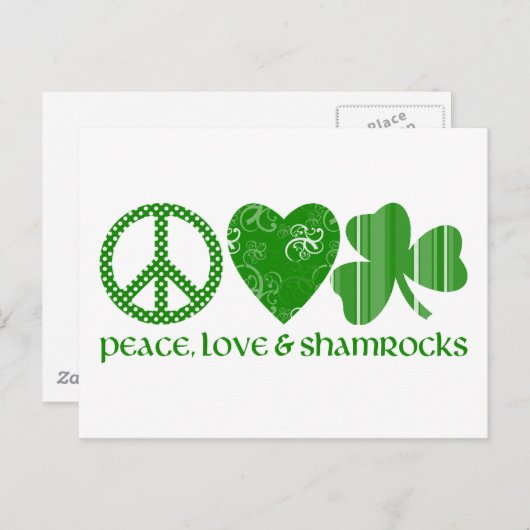 Vrede, liefde en sjamrocks briefkaart (Voorkant / Achterkant)