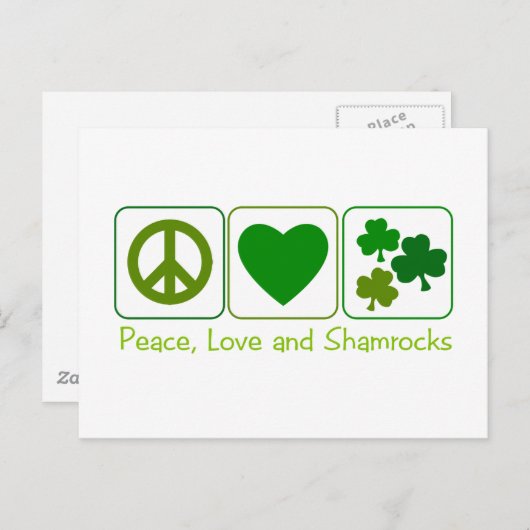 Vrede, liefde en sjamrocks briefkaart (Voorkant / Achterkant)