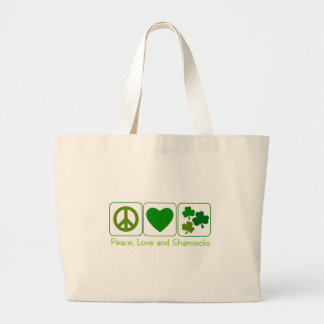 Vrede, liefde en sjamrocks grote tote bag