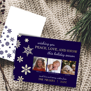Vrede Liefde en Sneeuw Folie Kerstkaart Feestdagenkaart