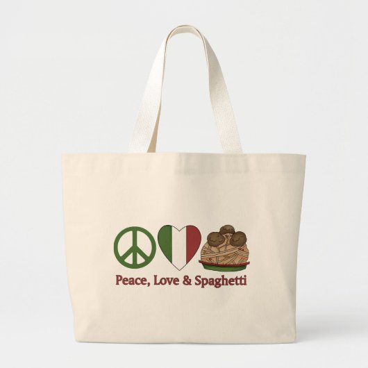 Vrede, liefde en spaghetti grote tote bag (Voorkant)