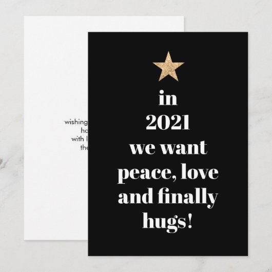 Vrede, liefde en tenslotte Humor 2021 Feestdagenkaart (Voorkant / Achterkant)