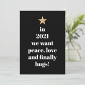 Vrede, liefde en tenslotte Humor 2021 Feestdagenkaart (Staand voorkant)