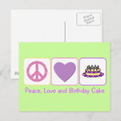 Vrede, Liefde en Verjaardagstaart Briefkaart (Voorkant / Achterkant)
