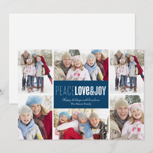 Vrede, liefde en vreugde | Blauw Feestdagenkaart (Voorkant / Achterkant)