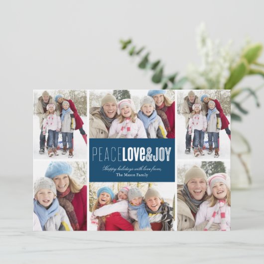 Vrede, liefde en vreugde | Blauw Feestdagenkaart (Staand voorkant)