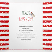 Vrede liefde en vreugde, bomen en rode versieringe drieluik wenskaart (Binnenkant midden)