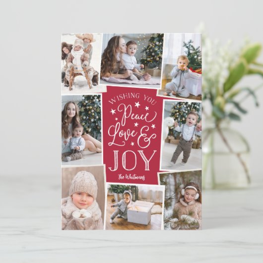 Vrede, liefde en vreugde | Collage voor meerdere f Feestdagenkaart (Staand voorkant)