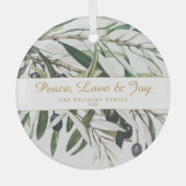 Vrede Liefde en vreugde  Olijftak Glas Ornament (Voorkant)