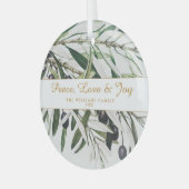 Vrede Liefde en vreugde  Olijftak Glas Ornament (Voorkant links)